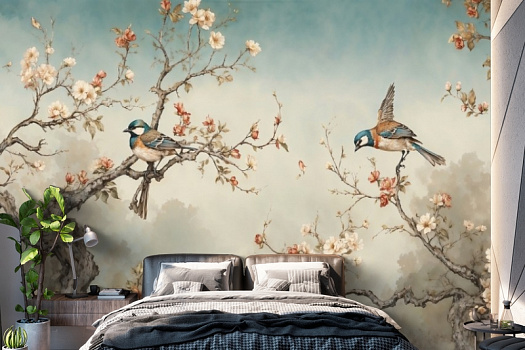 Фотообои в интерьере артикул AG-CB-006, Chinoiserie birds, Design Studio 3D